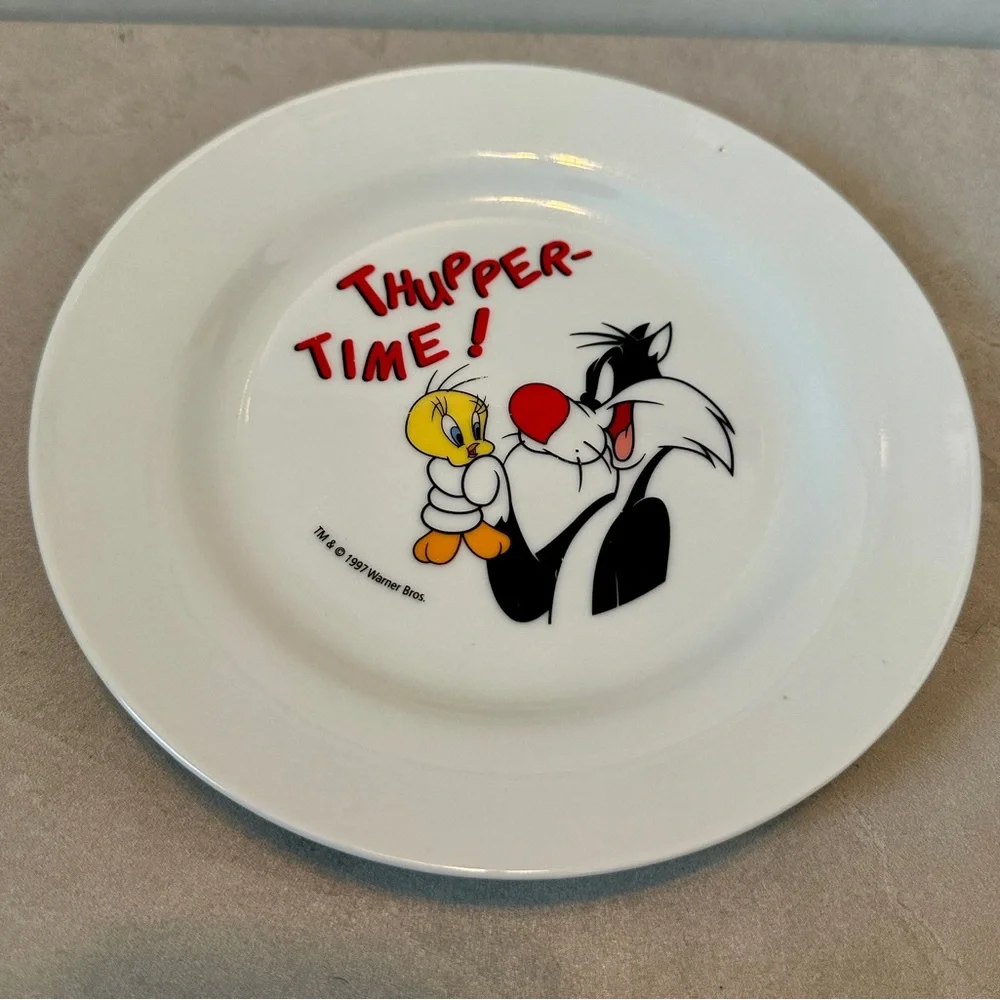 Vtg Warner Bros 1997 Ceramic Plate Sylvester Tweety Bird “THUPPER TIME